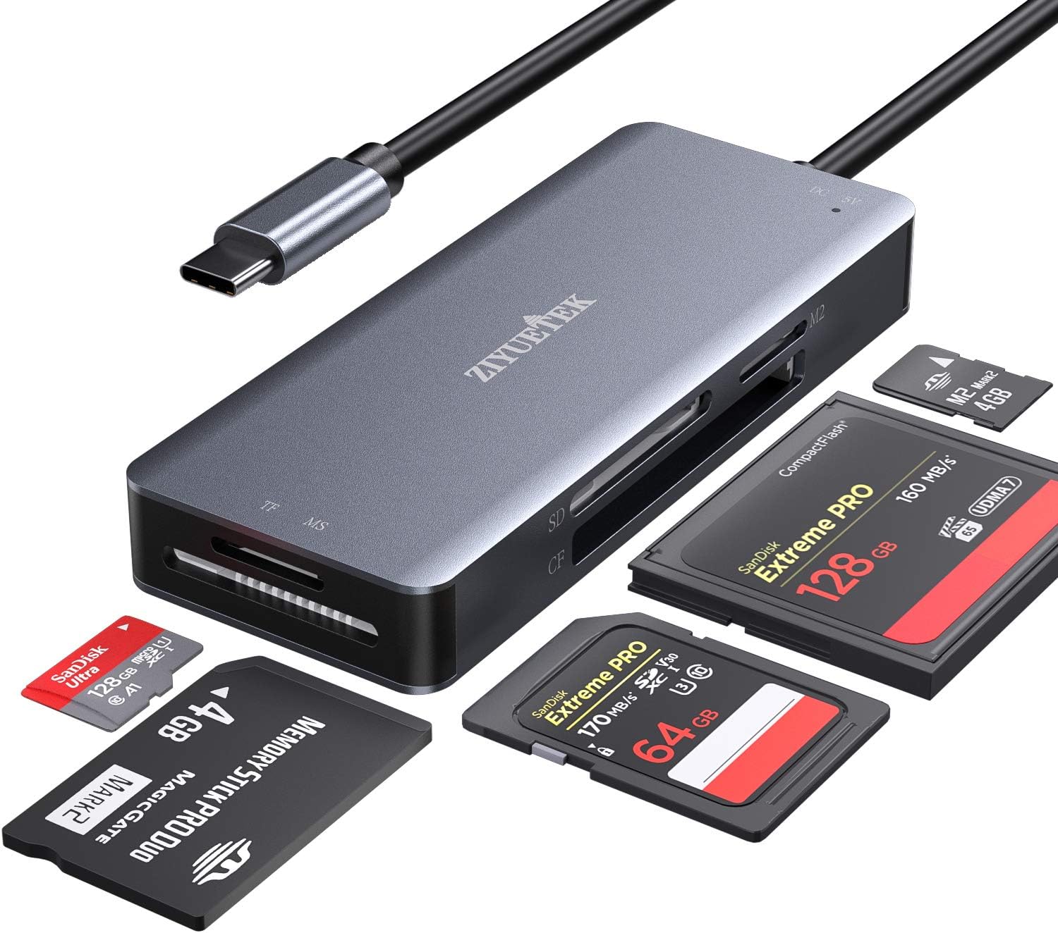 ZIYUETEK USB C CF Card Reader,5- in-1 Aluminum Thunderbolt 3 Memo…