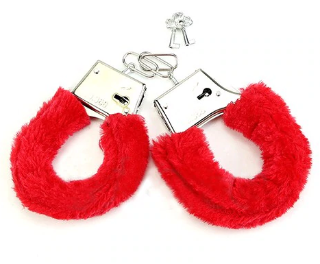 Fuzzy Furry Handcuffs with Keys - red color- one size bondage