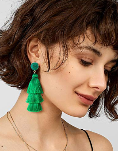 Colorful Layered Tassel Earrings Bohemian Dangle Drop Earrings for Women Girls Tiered Tassel Druzy S