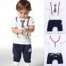 Itaar Cute Kids Boy Cotton Tie Belt Print Top T Shirt + Pants Baby Suit Outfits