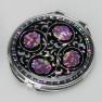 Mother of Pearl Purple Flower Black Double Compact Handbag Purse Makeup Cosmetic Pocket Hand Mirror,