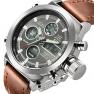 Tamlee Fashion Men s Digital Analog Sport Wrist Watch with PU Leather Strap EL Backlight (Silver)