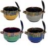Bowl and Spoon Combo - Ceramic Glazed Art Deco Soup, Cereal and Rice Bowl (Set of 4)