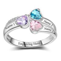 Lam Hub Fong Personalized Sterling Silver Mothers Rings with 3 Simulated Birthstones for Grandmother