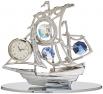 Matashi MTCL13025 Chrome Plated Silver Sailboat Tabletop Ornament with Clock Blue Crystals | Timepie