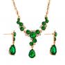 Yiwa Exquisite Women Delicate Crystal Necklace Earrings Wedding Bridal Jewelry Set Green