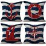 Rita Home Decor 4 Pack Nautical Sailboat Anchor Life Ring Compass Navy Red Throw Pillow Covers 18x18