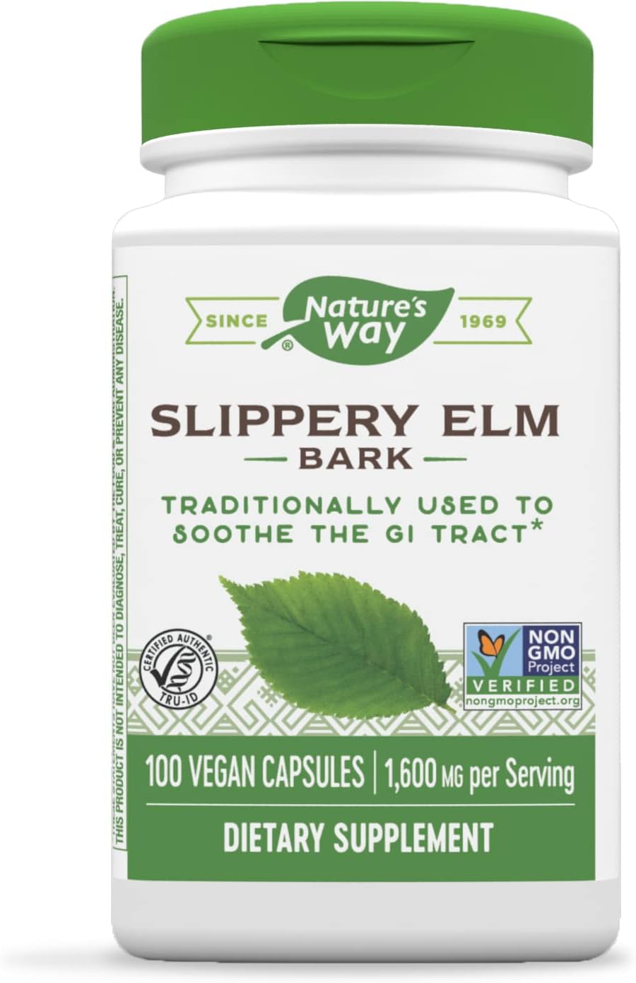 Natures Way Slippery Elm Bark, Traditional Support to Soothe GI Tract*, 100 Vegan Capsules