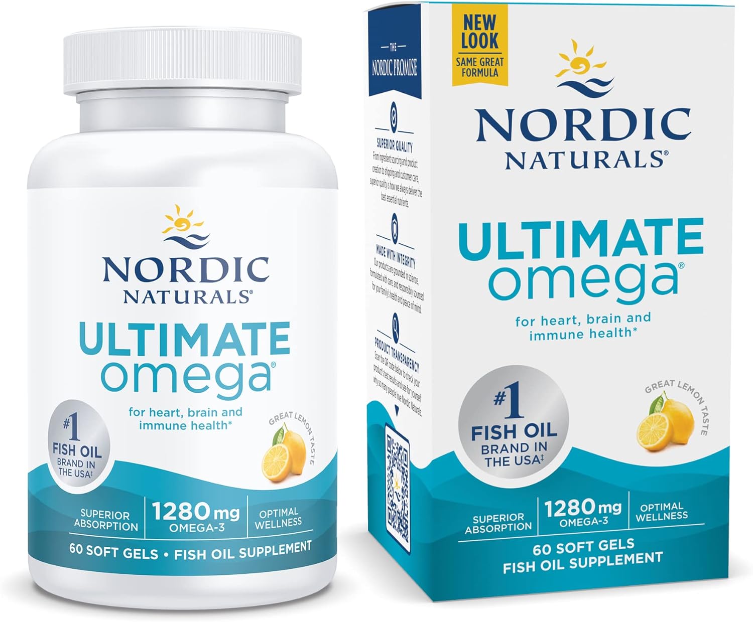 Nordic Naturals Ultimate Omega, Lemon Flavor - 60 Soft Gels - 1280 mg Omega-3 - High-Potency Omega-3