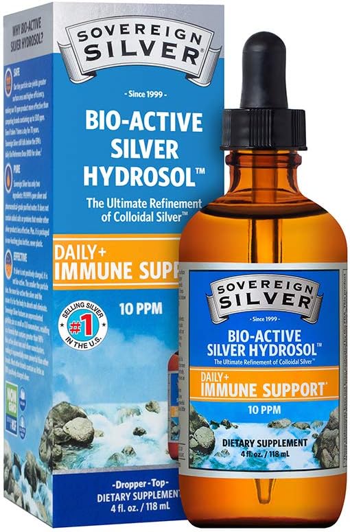 Sovereign Silver Bio-Active Silver Hydrosol for Immune Support - Colloidal Silver Liquid - 10 ppm, 4