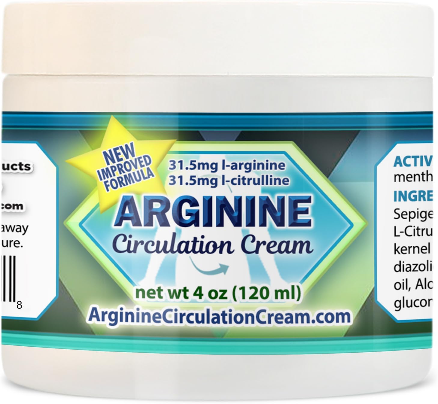 Arginine Circulation Cream 4 ounces - Menthol, L Arginine & L Citrulline Lotion - Supports Healt