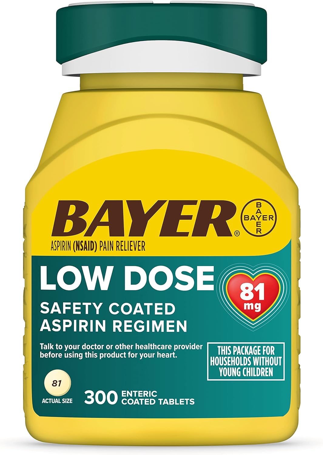 Bayer Aspirin Regimen, Low Dose (81 mg), Enteric Coated, 300 count