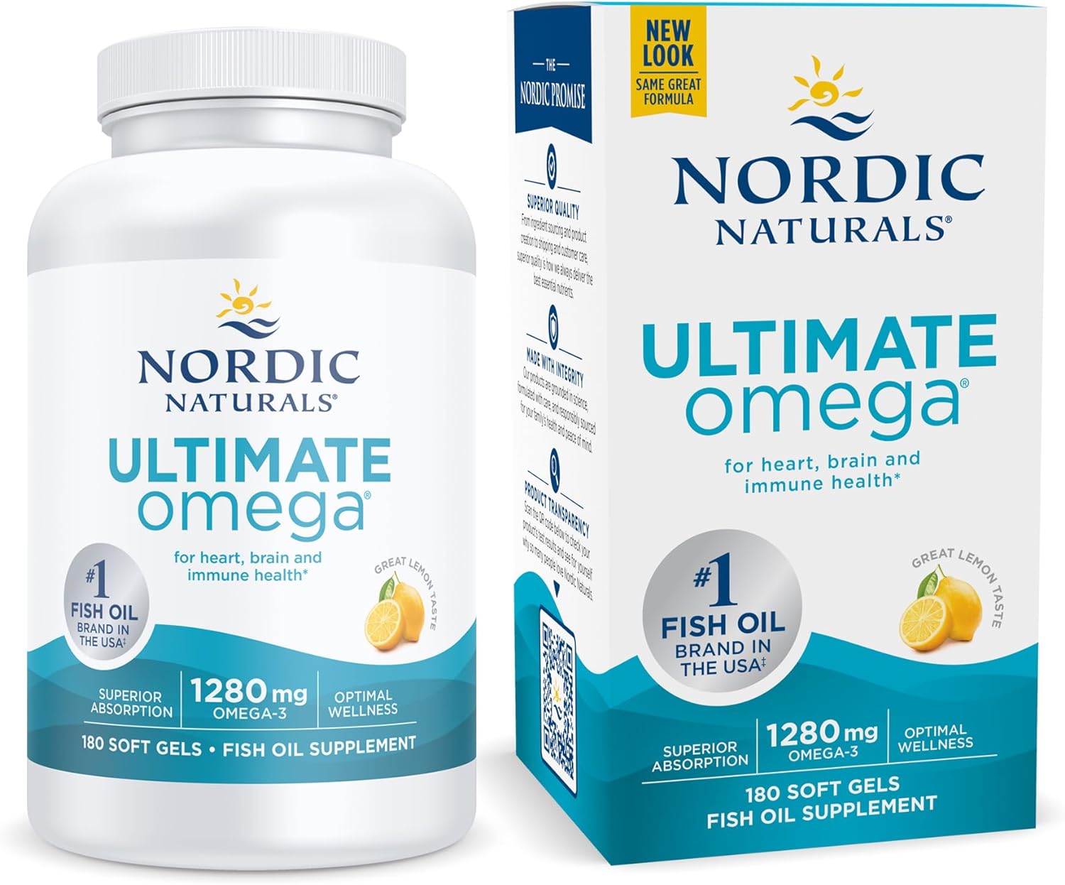 Nordic Naturals Ultimate Omega, Lemon Flavor - 180 Soft Gels - 1280 mg Omega-3 - High-Potency Omega-