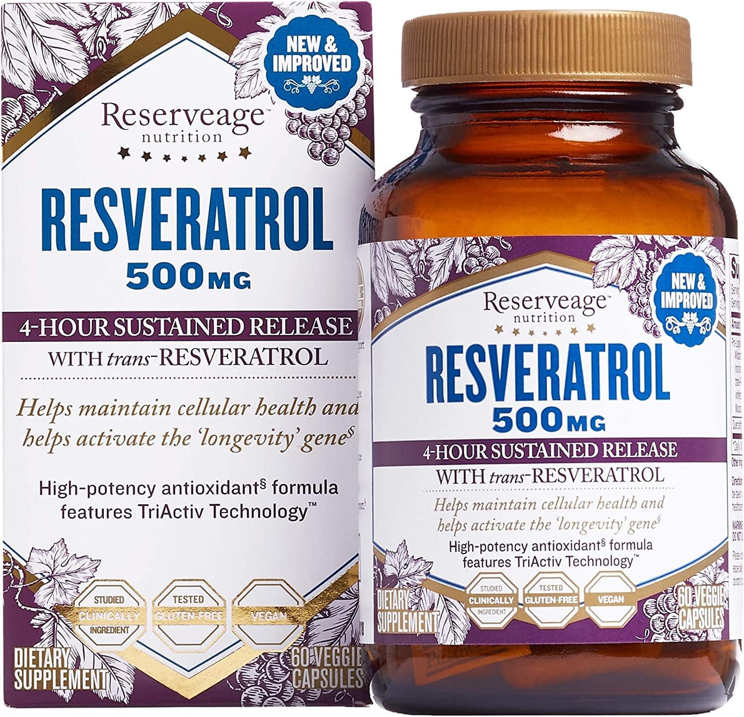 Reserveage, Resveratrol 500 mg, Antioxidant Supplement for Heart and Cellular Health, Supports Healt