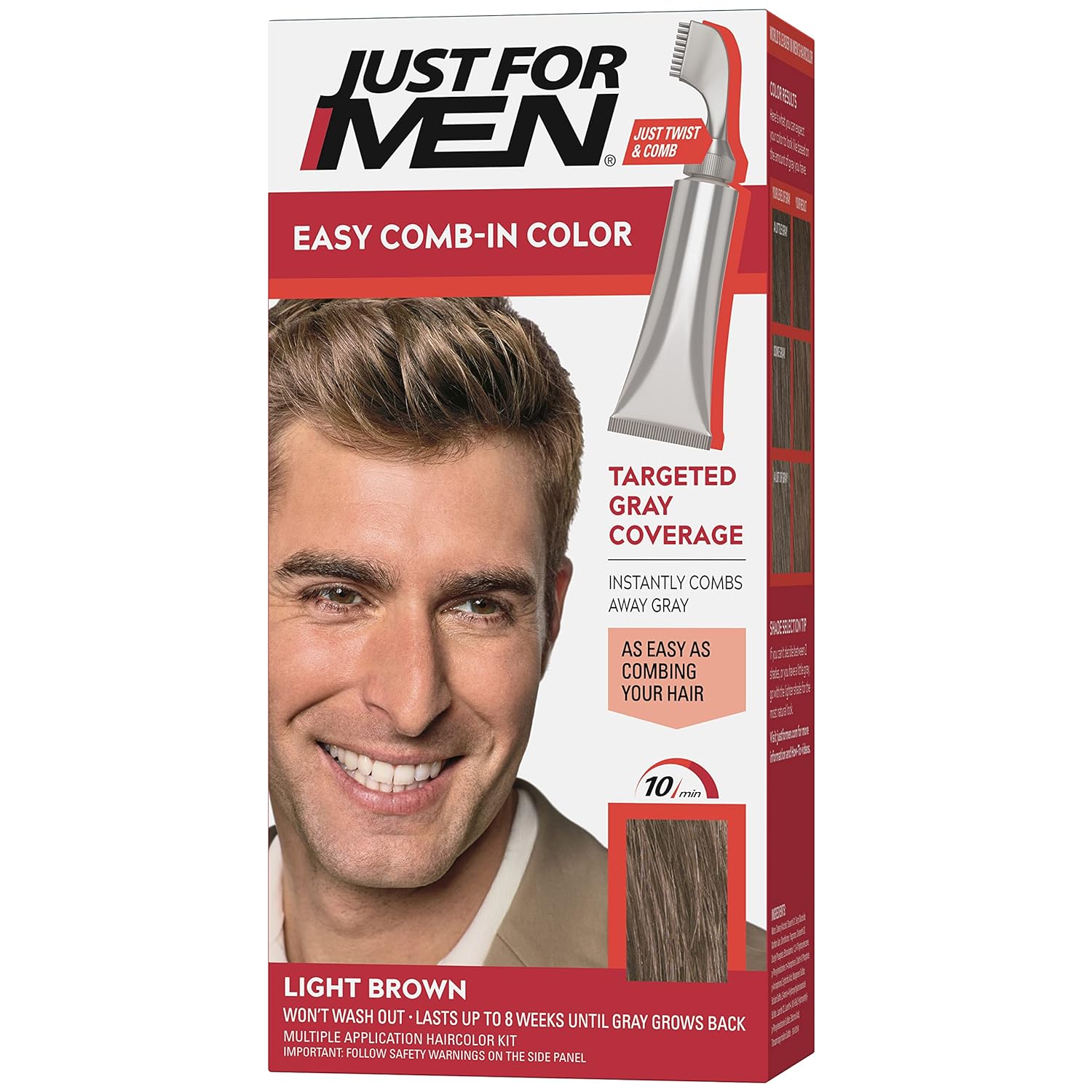 Just For Men Easy Comb-In Color, Hair Coloring for Men with Comb Applicator - Light Brown, A-25