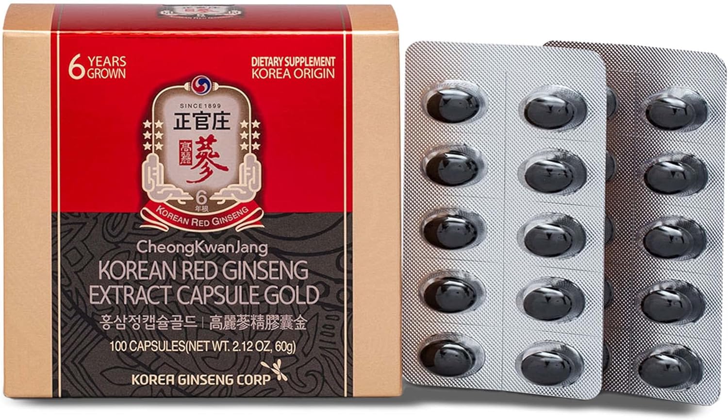 CheongKwanJang [Korean Red Ginseng Extract Capsules Gold] Panax Ginseng Root Powder Focus Pills for 