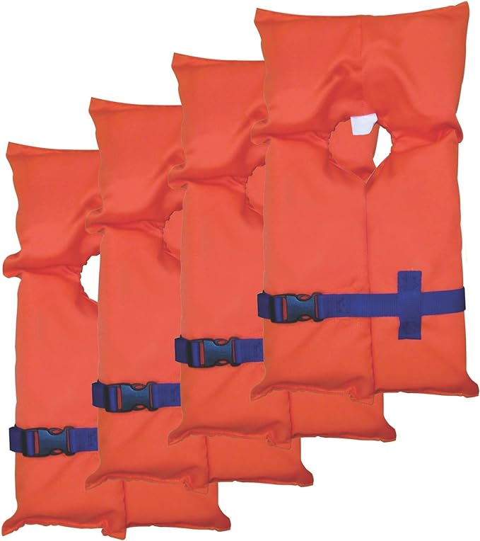 Stearns 4-Pack Type II Life Jacket Vest, Adult Universal Flotation PFD for Boat and Swim Safety