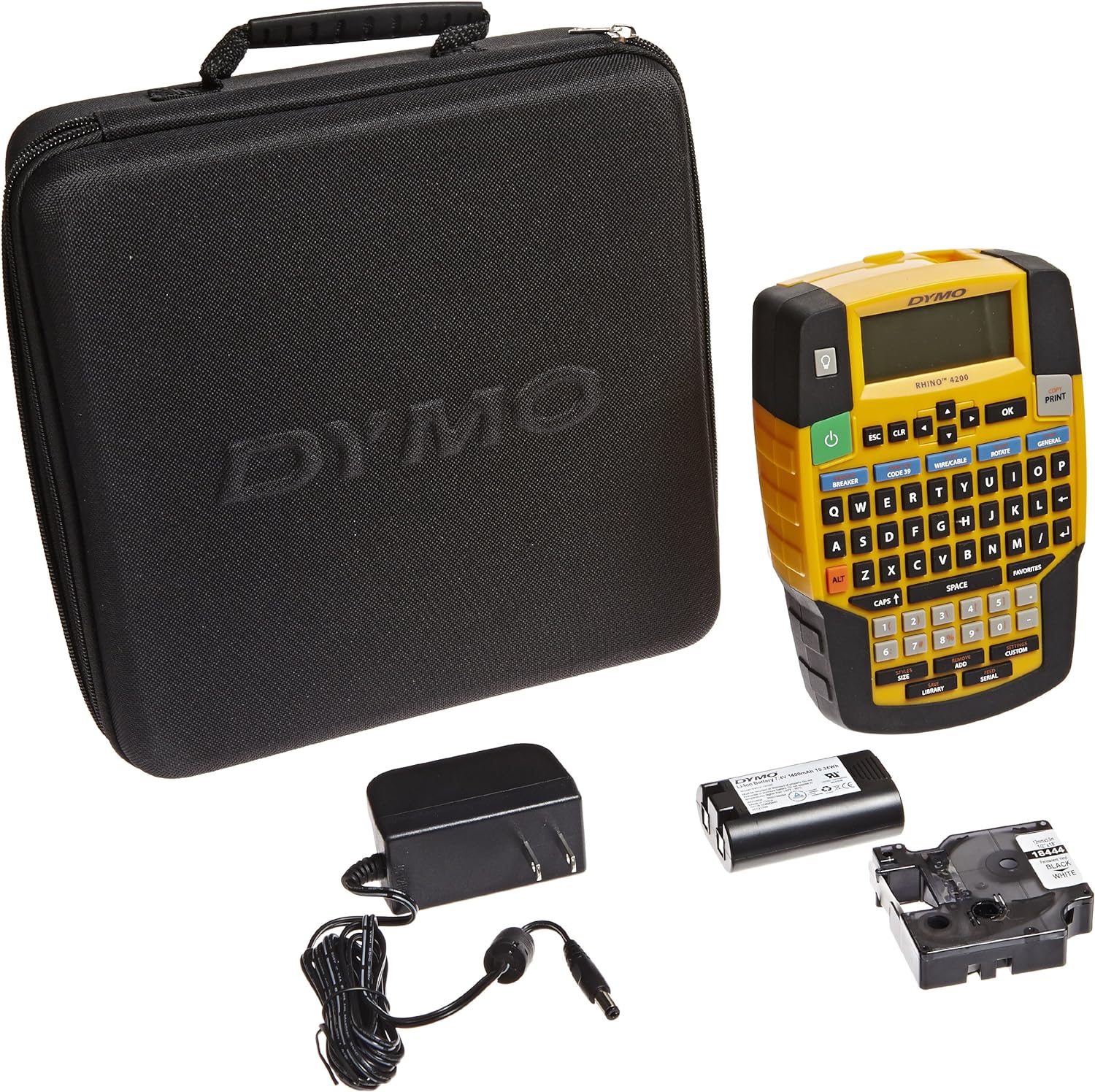 DYMO Rhino 4200 Industrial Label Maker Carry Case Kit with Roll of 1/2 All-Purpose Vinyl Labels, Bla