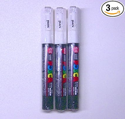 Uni Posca Paint Marker PC-1M White, 3 pens per Pack(Japan Import) [Komainu-Dou Original Package]