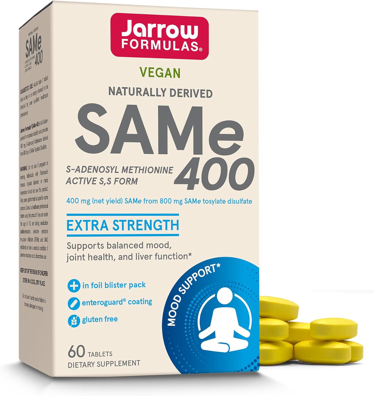 Jarrow Formulas SAMe 400 mg Joint Health, Liver Health and Brain Health 60 Tablets