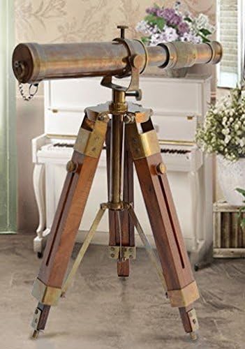 Nautical Brass Antique Telescope Spyglass with Wooden Stand Home Decor Gift Rustic Vintage Home Deco