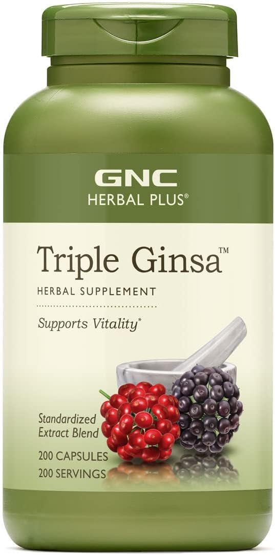 GNC Herbal Plus Triple Ginsa, 200 Capsules, Supports Vi