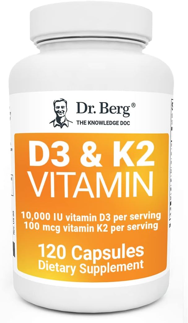 Dr. Berg's Vitamin D3 K2 w/MCT Oil - Includes 10,000 IU of Vitamin D3, 100 mcg MK7 Vitamin K2, Purif