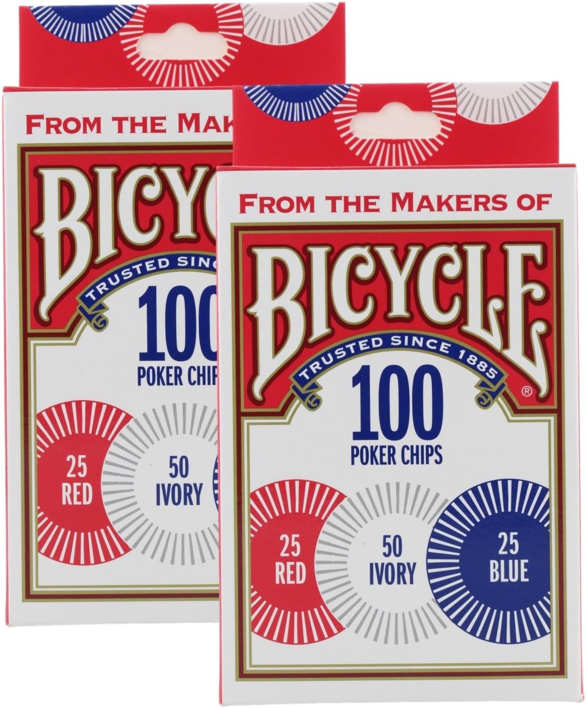 Bicycle Poker Chips - 100 Count with 3 Colors (2 Pack)