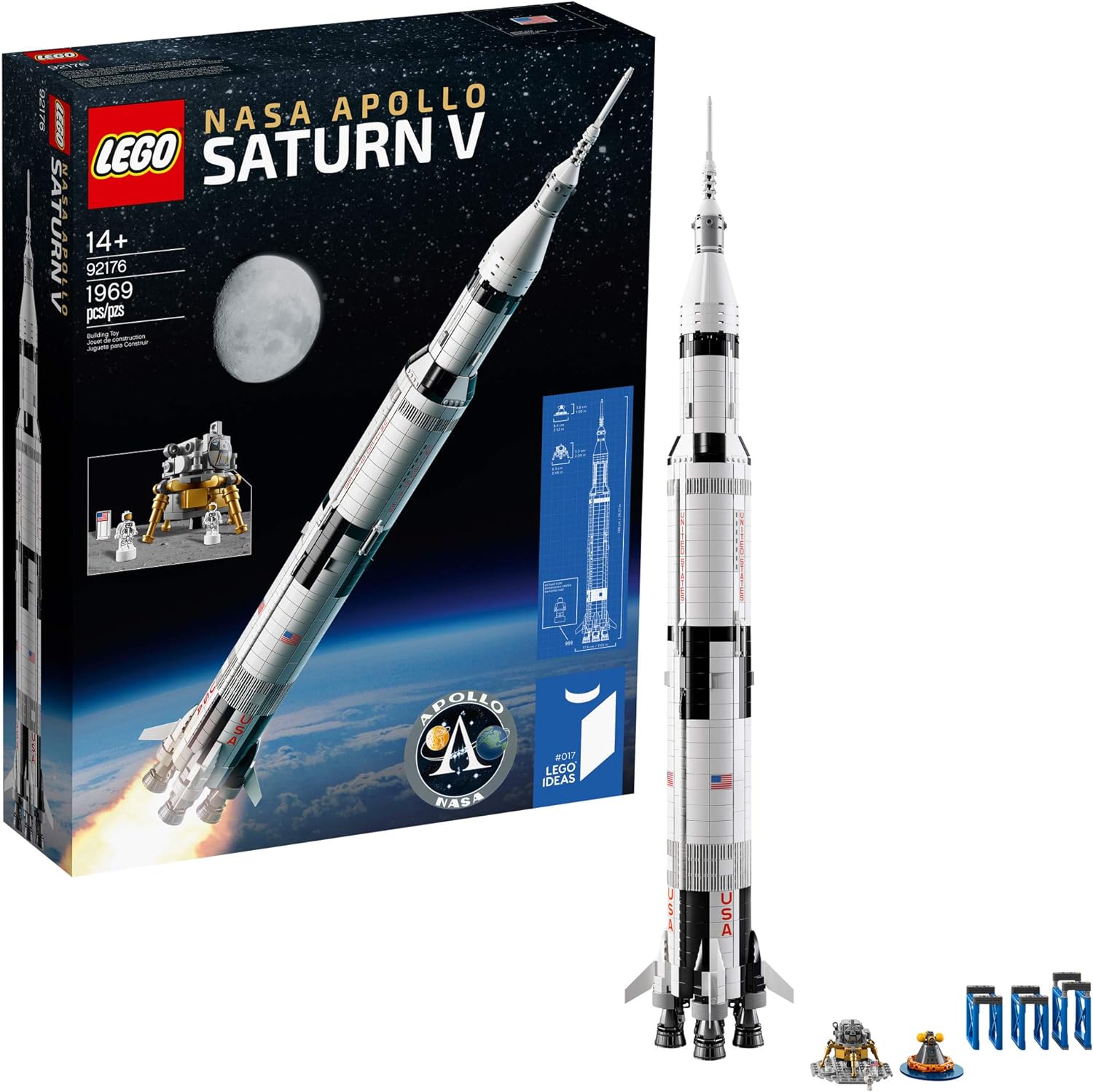 LEGO Ideas NASA Apollo Saturn V 92176 Outer Space Model Rocket for Kids and Adults, Science Building