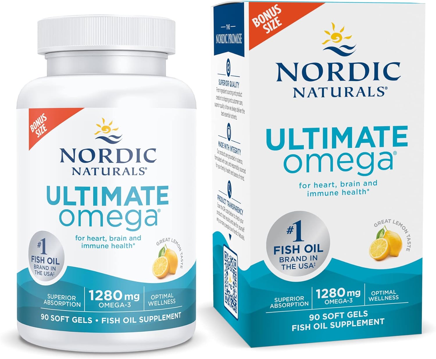 Nordic Naturals Ultimate Omega, Lemon Flavor - 90 Soft Gels - 1280 mg Omega-3 - High-Potency Omega-3