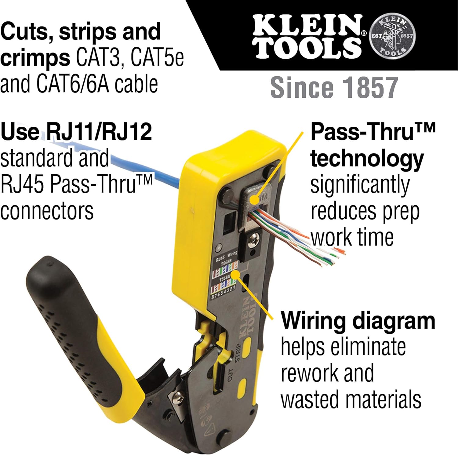 Klein Tools VDV226-110 Wire Crimper / Wire Cutter / Wire Stripper Pass-Thru Modular All-in-One Tool 