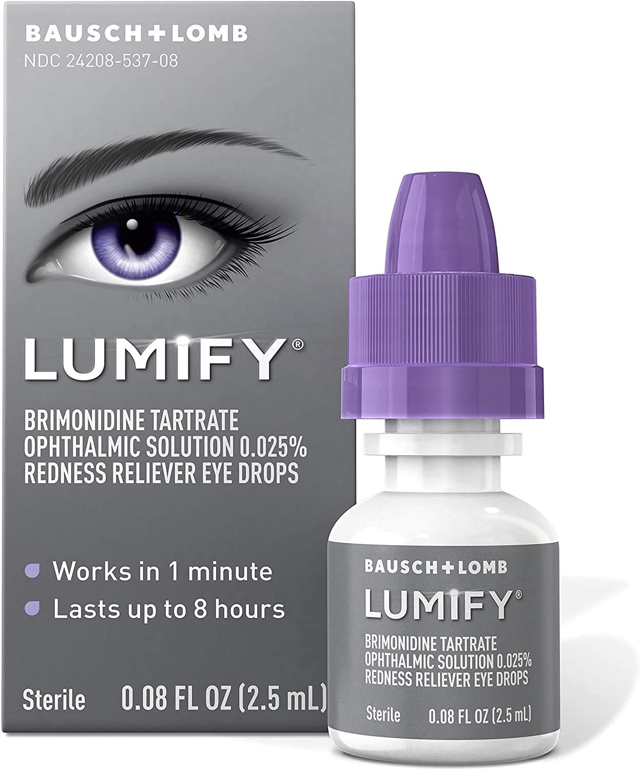 Bausch + Lomb Lumify Redness Reliever Eye Drops, 0.08 2.5ml Ounce Bottle
