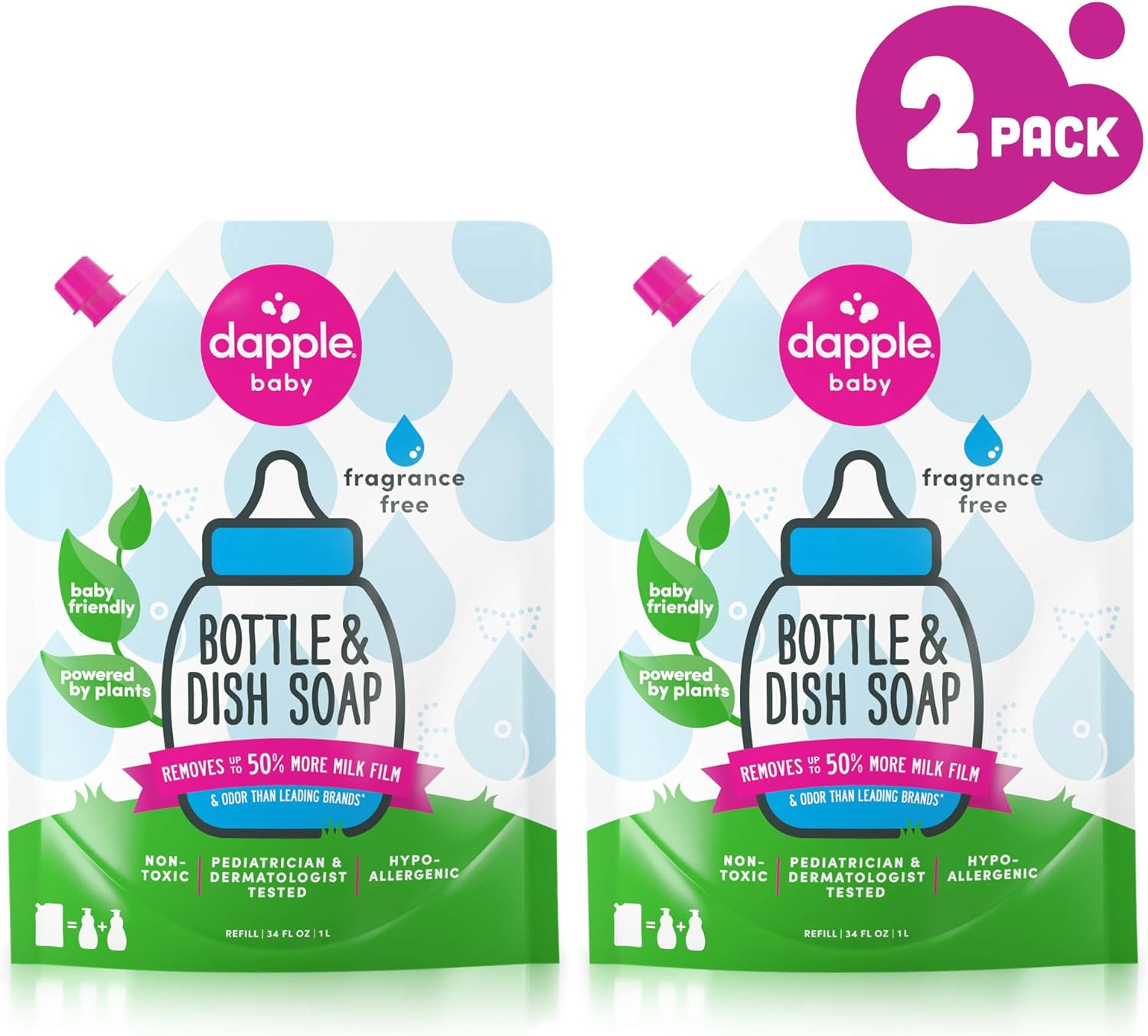 Dapple Baby, Bottle and Dish Liquid Refill Dish Soap Plant Based Hypoallergenic, Fragrance Free, (Pa