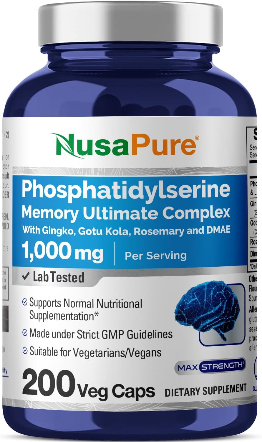 NusaPure Phosphatidylserine Memory Ultimate Complex 1000mg 200 Vegetarian Caps (Vegan, Non-GMO &
