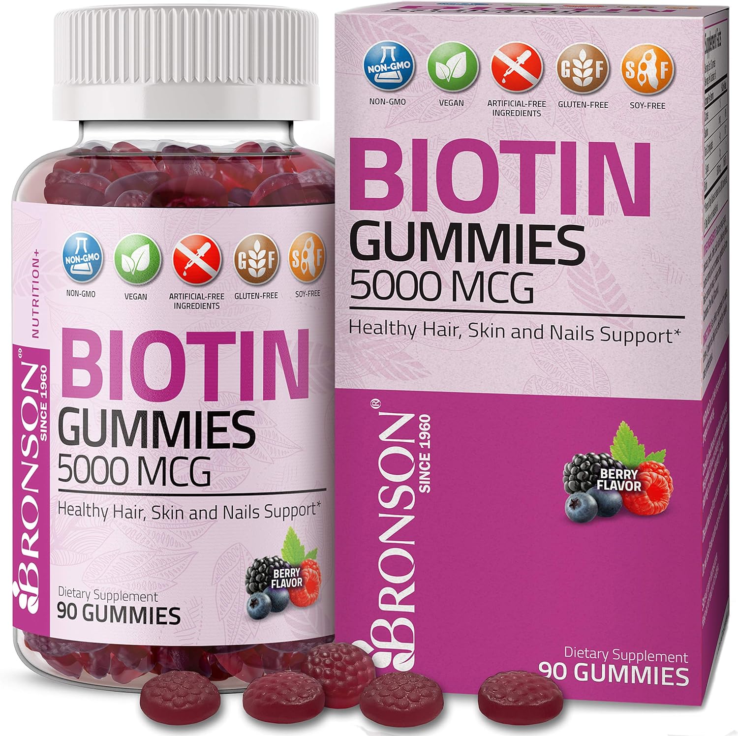 Bronson High Potency Biotin Gummies 5000 mcg Natural Ha