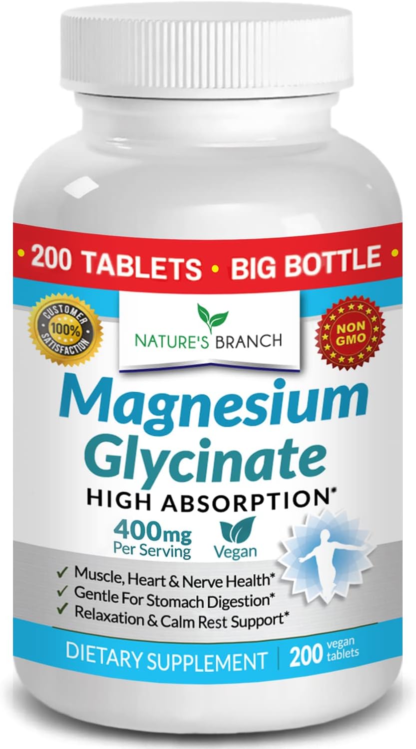 Magnesium Glycinate 400 mg 200 Tablets Nature's Branch