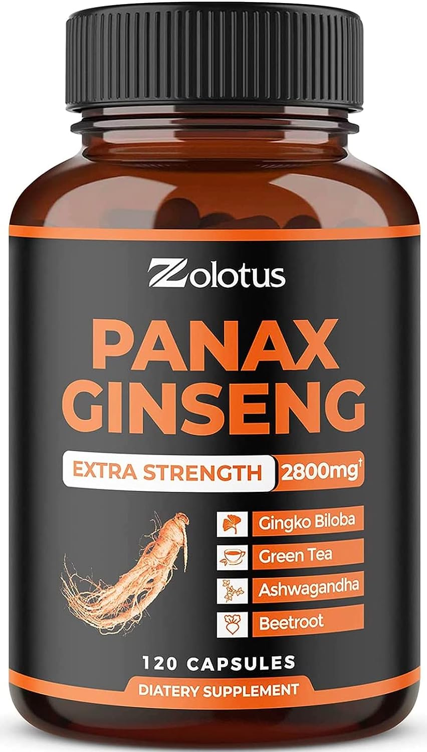 Zolotus Korean Red Panax Ginseng + Ginkgo Biloba - 2800mg Extra Strength with Ashwagandha, Beetroot,