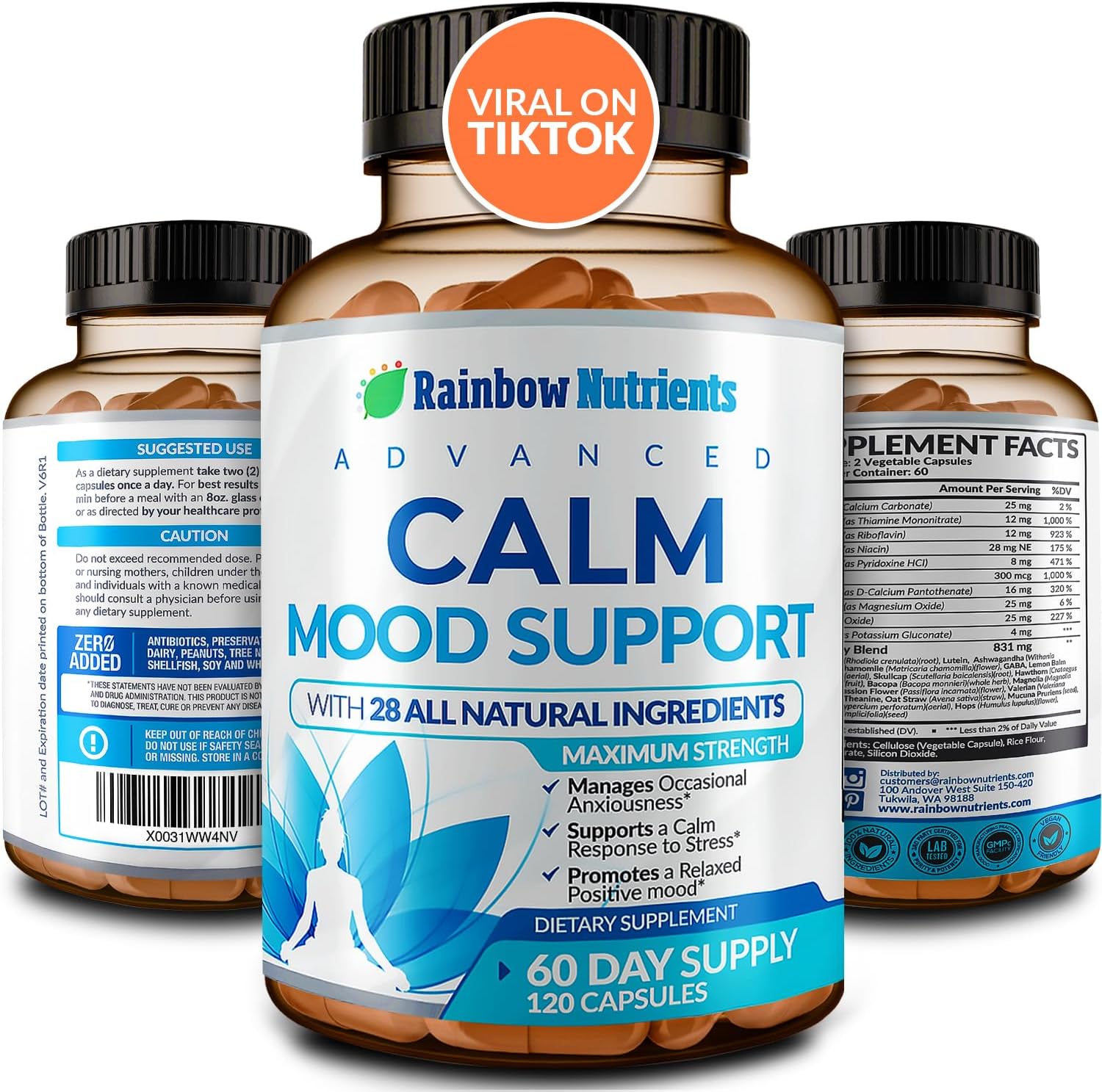 28 in 1 Calm Mood Support Supplement- Natural Happy Pills for Occasional Anxiousness & Stress, W