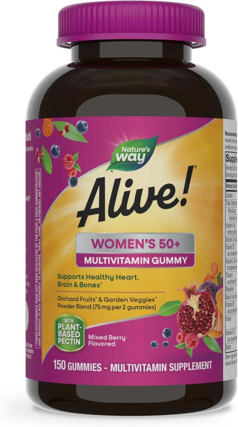 Natures Way Alive! Women’s 50+ Daily Gummy Multivitamins, Supports Multiple Body Systems*, Support