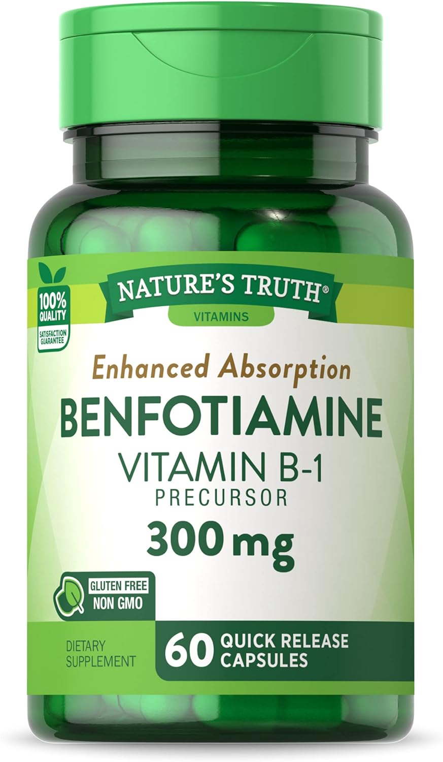 Natures Truth Benfotiamine | 300mg | 60 Count | Non-GMO and Gluten Free Supplement | Vitamin B1 Prec