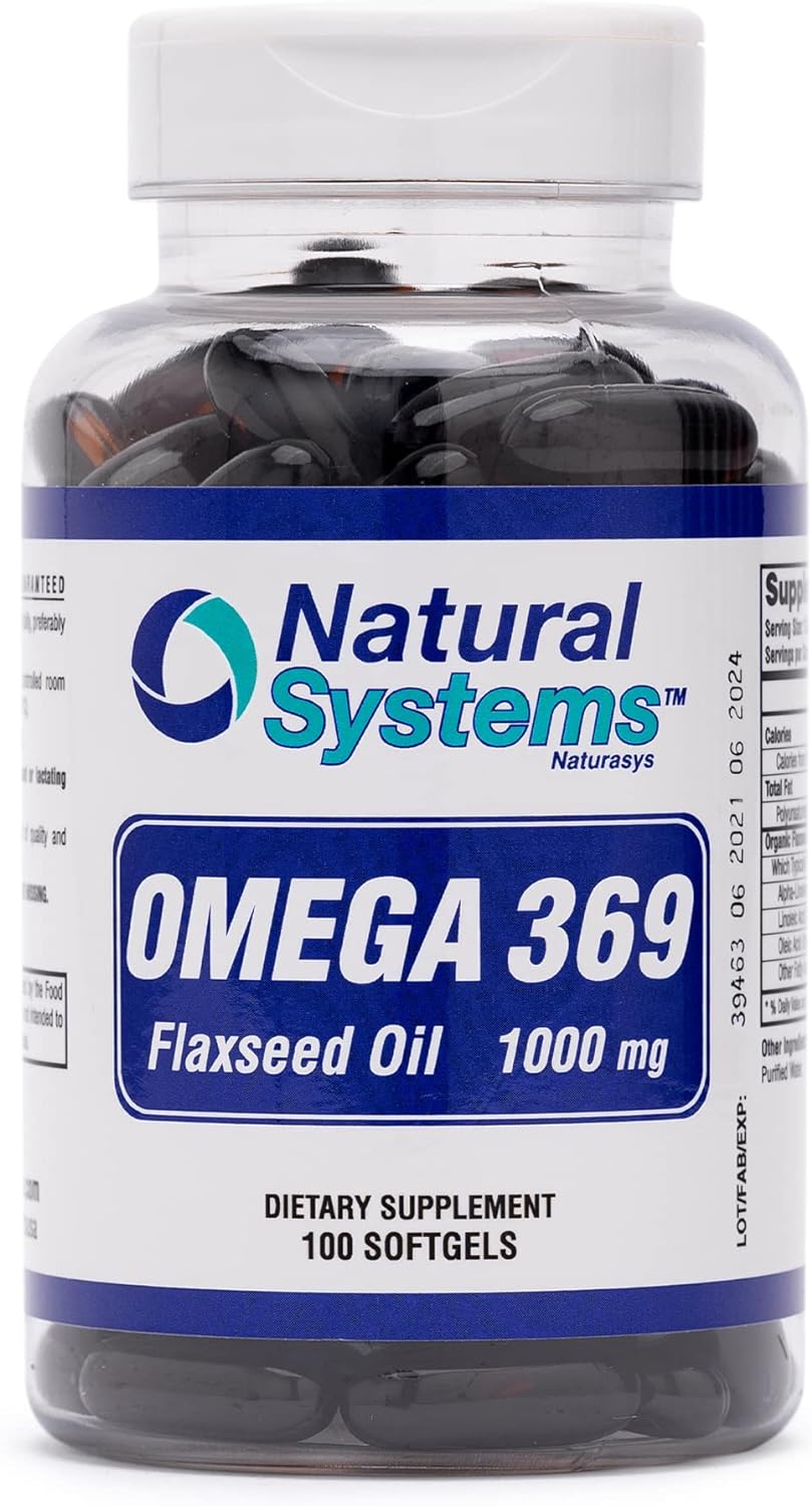 Omega 369 1000 mg 100 Softgels by Natural Systems - Triple Omega 3 6 9 Flax Seed Oil Supplements - F