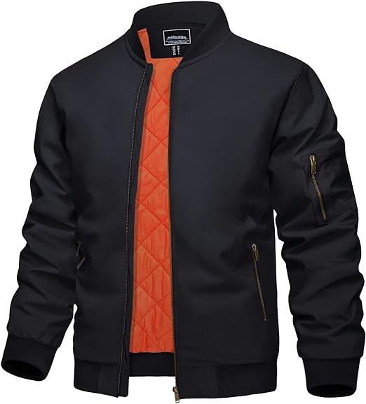 KEFITEVD Men's Jacket Casual Windproof Bomber Jackets Full Zip Windbreaker Jackets Warm Winter Padde