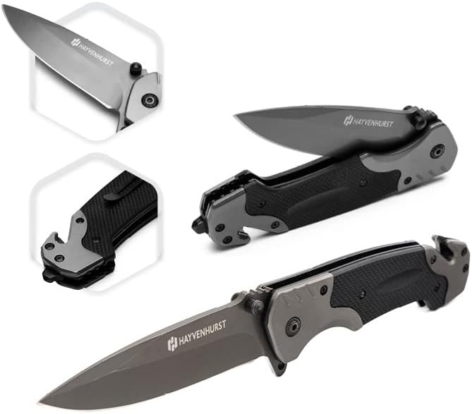 Hayvenhurst Tactical - Folding Knife - EDC Knife - Pocket Knife For Men With Pointed Stainless Steel