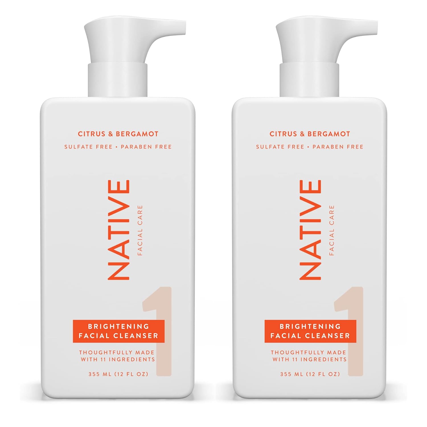 Native Brightening Face Wash 12 fl oz (2 Pack), Facial Cleanser with Citrus and Bergamot, Daily Face