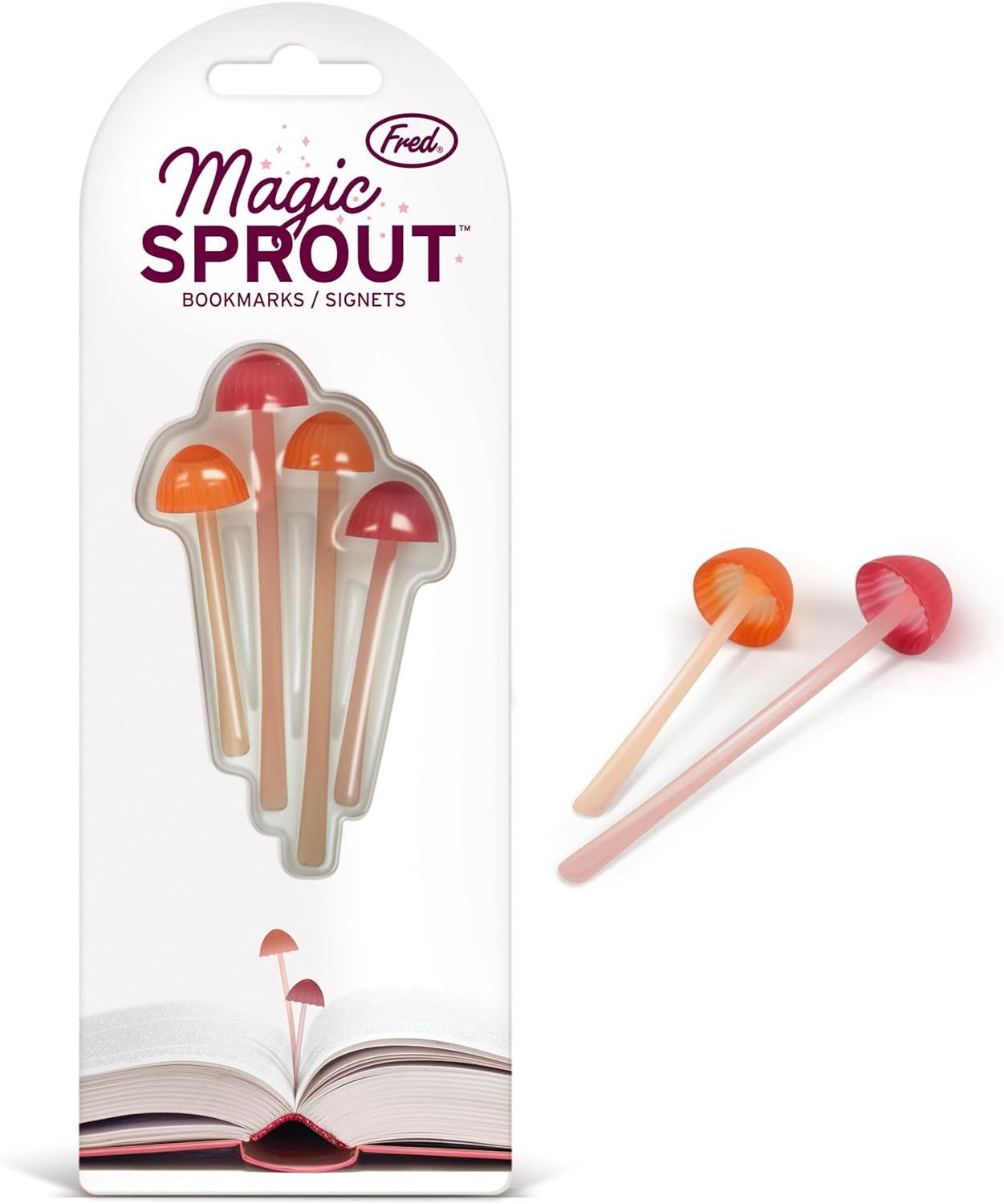 Magic Sprout, Mini-Mushroom Bookmarks - Set of 4 - Two Sizes & Colors - Soft, Flexible Silicone 