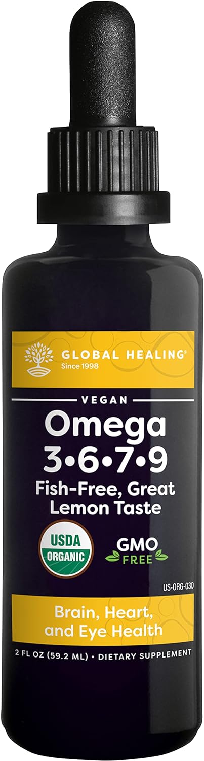 Global Healing Organic Omega 3 6 9 and 7 (Seaberry CO2 Extract) - Fish-Free, Non-GMO Omega 3 Supplem