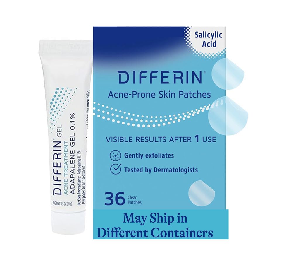 Differin Acne Treatment Gel and Differin Patches Set: 36 Differin Power Patches, 18 large and 18 sma