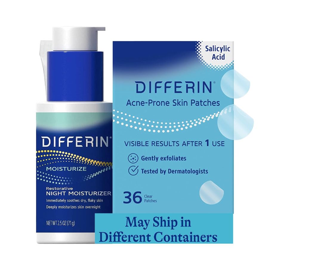 Differin Night Moisturizer and Patch Set: Contains 36 Power Patches, 18 large and 18 small pimple pa