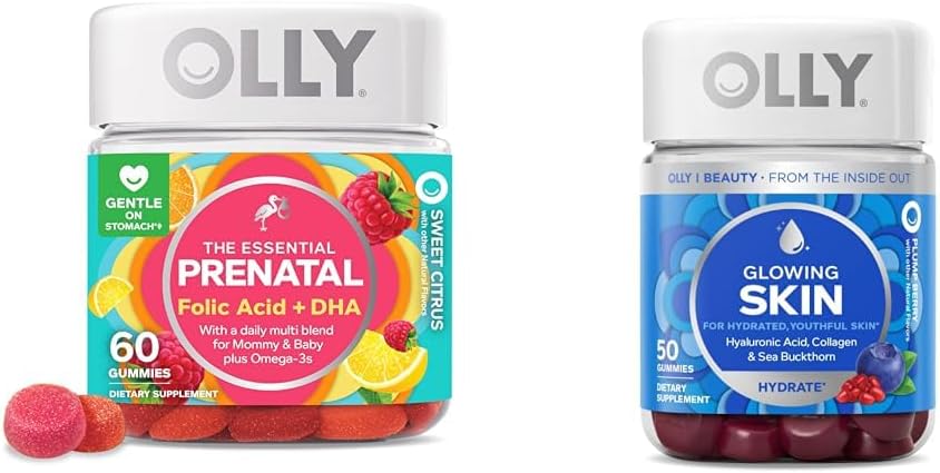 OLLY The Essential Prenatal Gummy Multivitamin, 30 Day Supply (Gummies), Sweet & Glowing Skin Gu