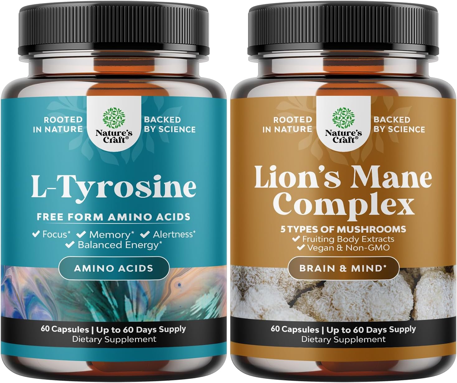 Bundle of Free Form L Tyrosine 500mg Capsules - High Strength L-Tyrosine Supplement for Mental Energ